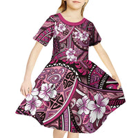 Polynesian Hibiscus Tropical Pink Floral Kid Short Sleeve Dress Tribal Pattern LT01 - Polynesian Pride