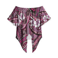 Polynesian Hibiscus Tropical Pink Floral Off Shoulder Wrap Waist Top Tribal Pattern LT01 Pink - Polynesian Pride