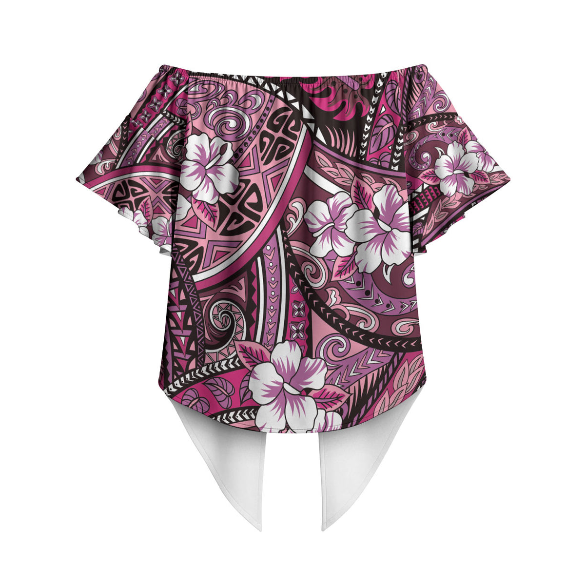 Polynesian Hibiscus Tropical Pink Floral Off Shoulder Wrap Waist Top Tribal Pattern LT01 - Polynesian Pride