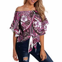Polynesian Hibiscus Tropical Pink Floral Off Shoulder Wrap Waist Top Tribal Pattern LT01 - Polynesian Pride