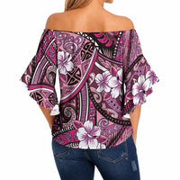 Polynesian Hibiscus Tropical Pink Floral Off Shoulder Wrap Waist Top Tribal Pattern LT01 - Polynesian Pride