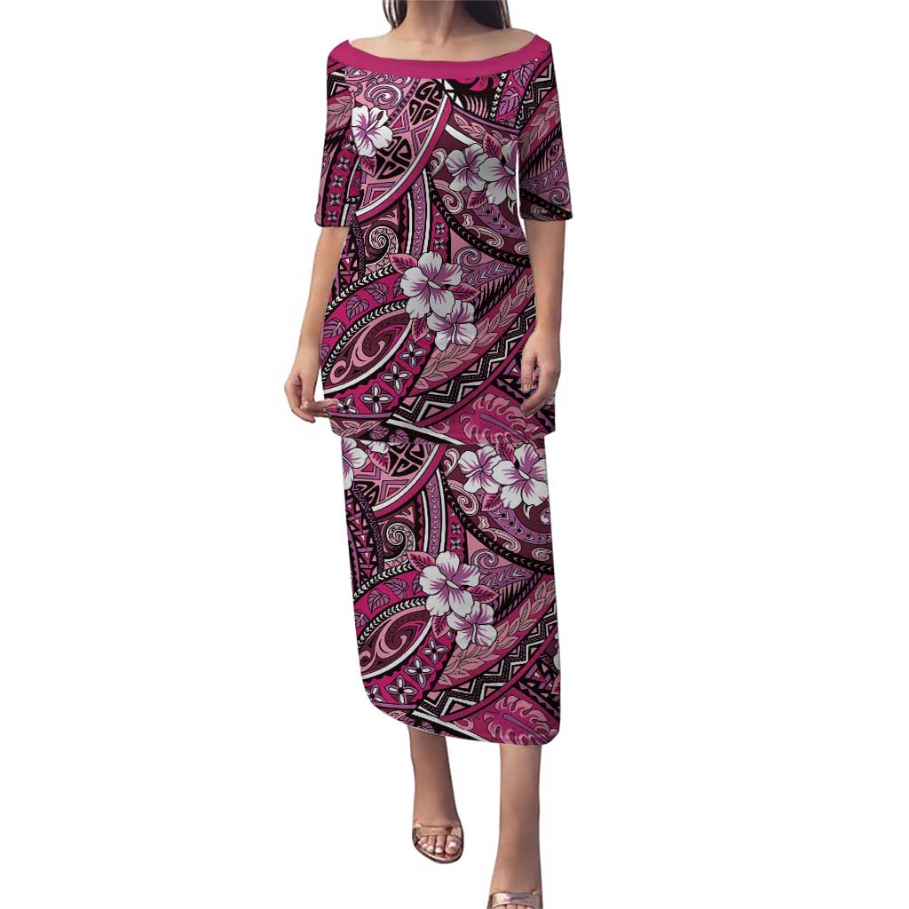 Polynesian Hibiscus Tropical Pink Floral Puletasi Tribal Pattern - Polynesian Pride