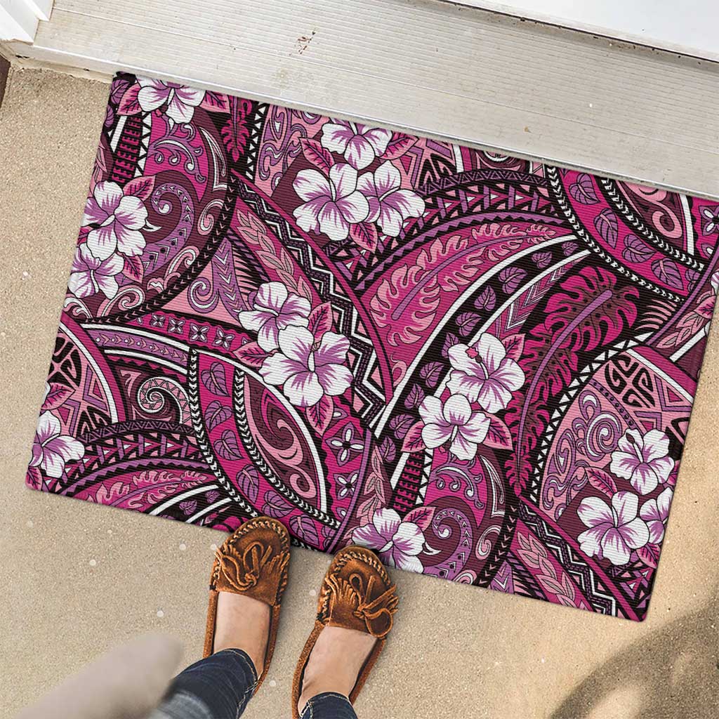 Polynesian Hibiscus Tropical Pink Floral Rubber Doormat Tribal Pattern LT01 - Polynesian Pride