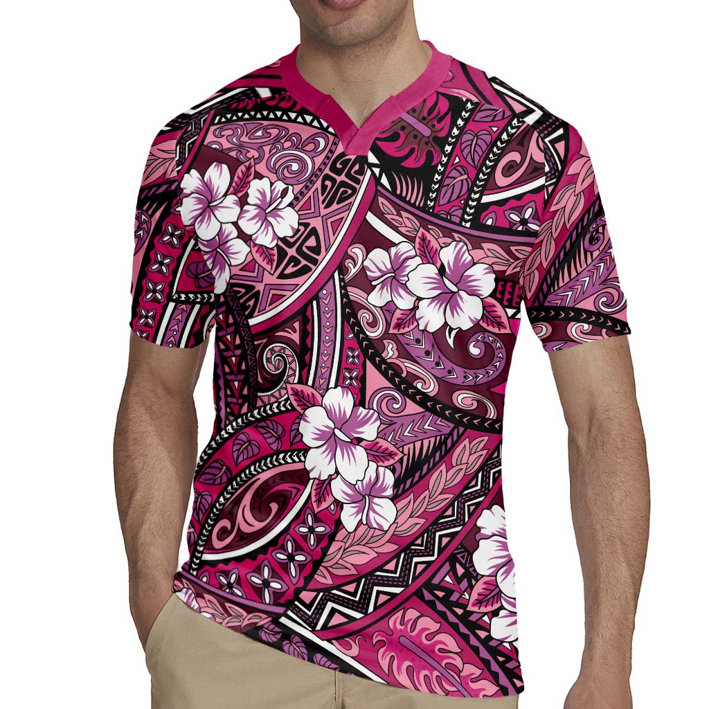 Polynesian Hibiscus Tropical Pink Floral Rugby Jersey Tribal Pattern LT01 - Polynesian Pride