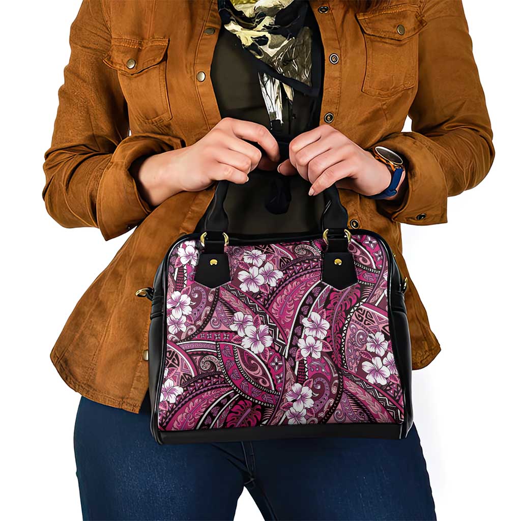 Polynesian Hibiscus Tropical Pink Floral Shoulder Handbag Tribal Pattern - Polynesian Pride