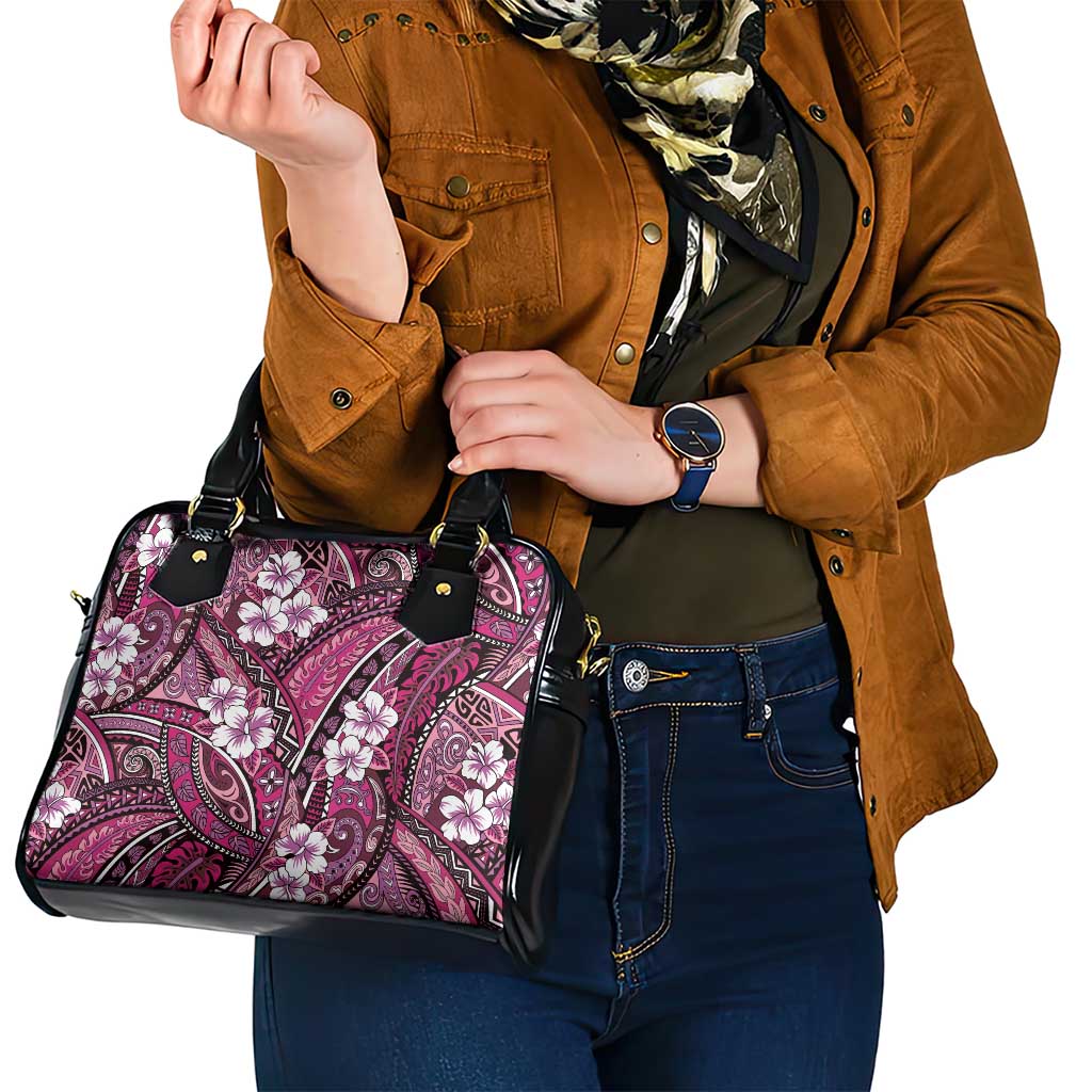 Polynesian Hibiscus Tropical Pink Floral Shoulder Handbag Tribal Pattern - Polynesian Pride