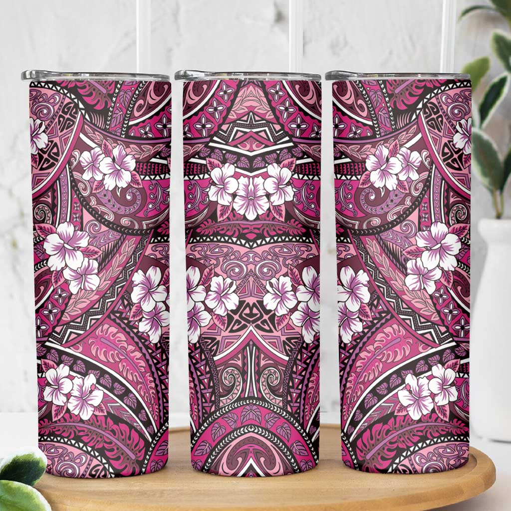 Polynesian Hibiscus Tropical Pink Floral Skinny Tumbler Tribal Pattern - Polynesian Pride
