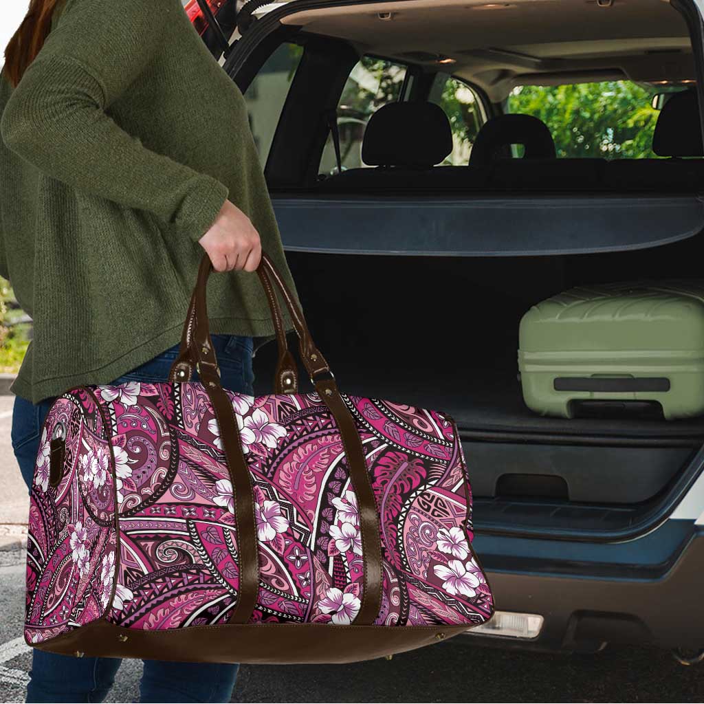 Polynesian Hibiscus Tropical Pink Floral Travel Bag Tribal Pattern - Polynesian Pride