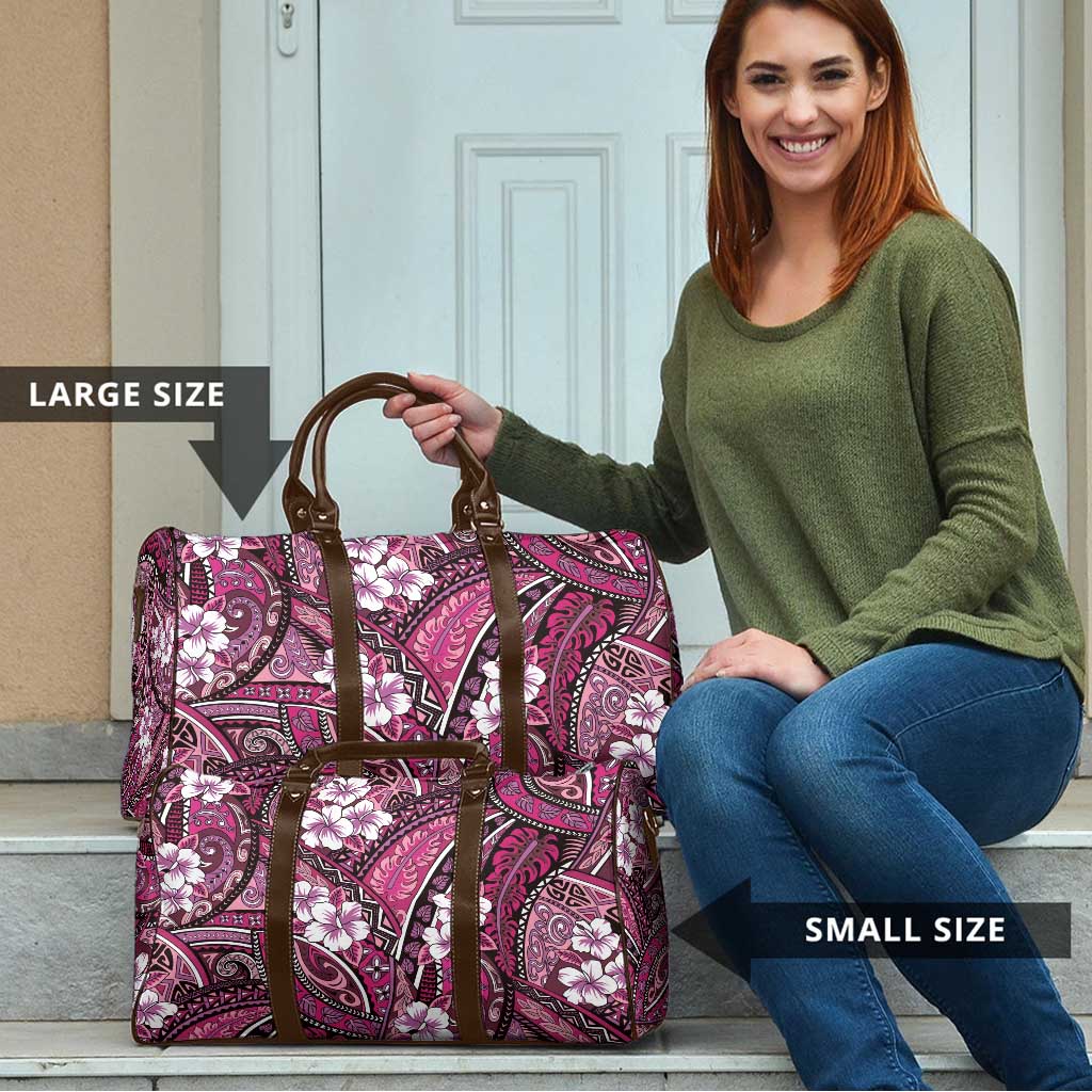 Polynesian Hibiscus Tropical Pink Floral Travel Bag Tribal Pattern - Polynesian Pride