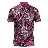 Polynesian Hibiscus Tropical Pink Floral Zipper Polo Shirt Tribal Pattern LT01 - Polynesian Pride