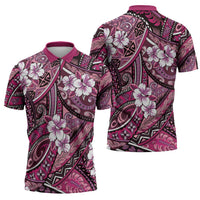 Polynesian Hibiscus Tropical Pink Floral Zipper Polo Shirt Tribal Pattern LT01 - Polynesian Pride