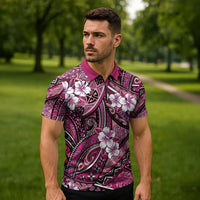 Polynesian Hibiscus Tropical Pink Floral Zipper Polo Shirt Tribal Pattern LT01 - Polynesian Pride