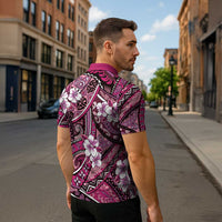 Polynesian Hibiscus Tropical Pink Floral Zipper Polo Shirt Tribal Pattern LT01 - Polynesian Pride