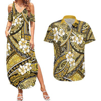 Polynesian Hibiscus Tropical Yellow Floral Couples Matching Summer Maxi Dress and Hawaiian Shirt Tribal Pattern LT01 Yellow - Polynesian Pride