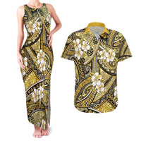 Polynesian Hibiscus Tropical Yellow Floral Couples Matching Tank Maxi Dress and Hawaiian Shirt Tribal Pattern LT01 Yellow - Polynesian Pride