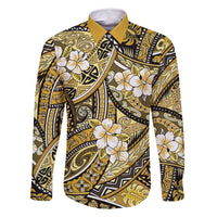 Polynesian Hibiscus Tropical Yellow Floral Family Matching Long Sleeve Bodycon Dress and Hawaiian Shirt Tribal Pattern LT01 Dad's Shirt - Long Sleeve Yellow - Polynesian Pride