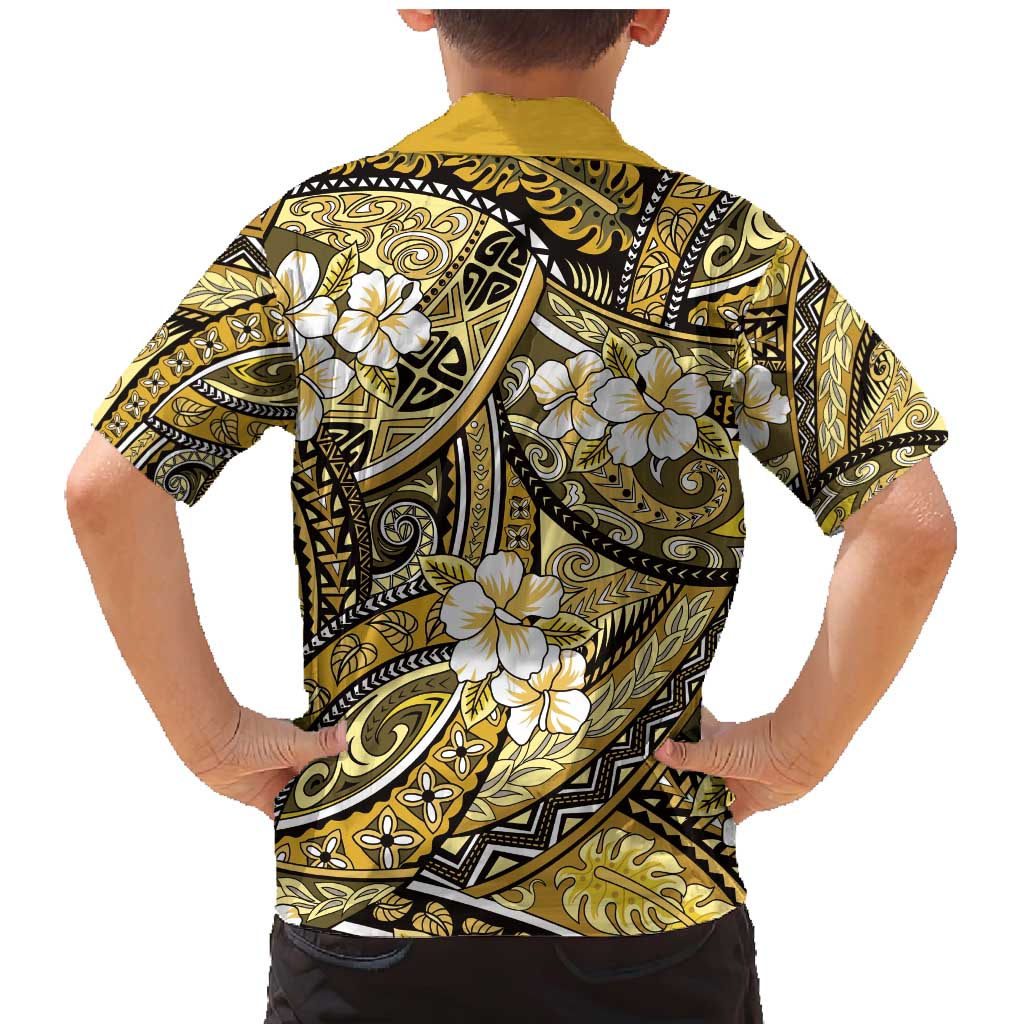 Polynesian Hibiscus Tropical Yellow Floral Family Matching Mermaid Dress and Hawaiian Shirt Tribal Pattern LT01 - Polynesian Pride