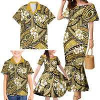 Polynesian Hibiscus Tropical Yellow Floral Family Matching Mermaid Dress and Hawaiian Shirt Tribal Pattern LT01 - Polynesian Pride