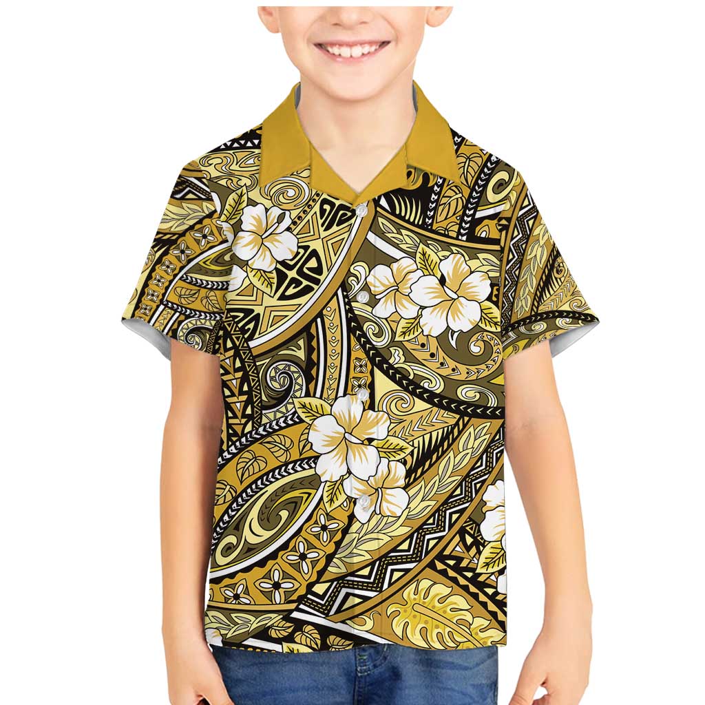 Polynesian Hibiscus Tropical Yellow Floral Family Matching Mermaid Dress and Hawaiian Shirt Tribal Pattern LT01 Son's Shirt Yellow - Polynesian Pride