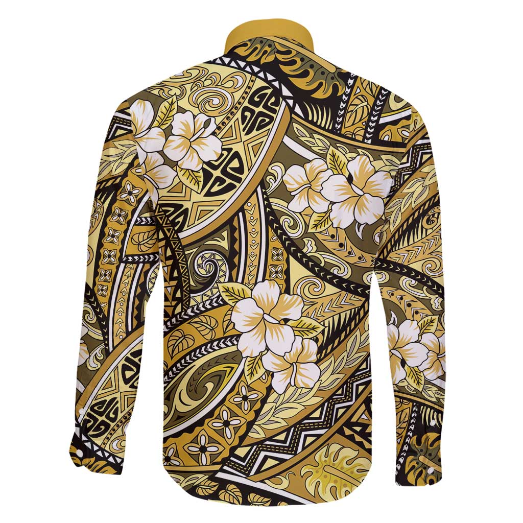 Polynesian Hibiscus Tropical Yellow Floral Family Matching Off Shoulder Maxi Dress and Hawaiian Shirt Tribal Pattern LT01 - Polynesian Pride