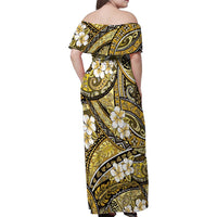 Polynesian Hibiscus Tropical Yellow Floral Family Matching Off Shoulder Maxi Dress and Hawaiian Shirt Tribal Pattern LT01 - Polynesian Pride