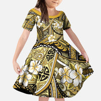 Polynesian Hibiscus Tropical Yellow Floral Family Matching Puletasi and Hawaiian Shirt Tribal Pattern LT01 Daughter's Dress Yellow - Polynesian Pride