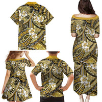 Polynesian Hibiscus Tropical Yellow Floral Family Matching Puletasi and Hawaiian Shirt Tribal Pattern LT01 - Polynesian Pride