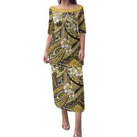 Polynesian Hibiscus Tropical Yellow Floral Family Matching Puletasi and Hawaiian Shirt Tribal Pattern LT01 Mom's Dress Yellow - Polynesian Pride