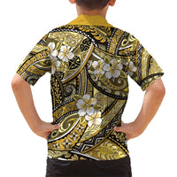 Polynesian Hibiscus Tropical Yellow Floral Family Matching Short Sleeve Bodycon Dress and Hawaiian Shirt Tribal Pattern LT01 - Polynesian Pride