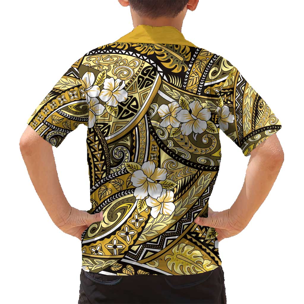 Polynesian Hibiscus Tropical Yellow Floral Family Matching Summer Maxi Dress and Hawaiian Shirt Tribal Pattern LT01 - Polynesian Pride