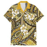 Polynesian Hibiscus Tropical Yellow Floral Family Matching Summer Maxi Dress and Hawaiian Shirt Tribal Pattern LT01 Dad's Shirt - Short Sleeve Yellow - Polynesian Pride