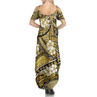 Polynesian Hibiscus Tropical Yellow Floral Family Matching Summer Maxi Dress and Hawaiian Shirt Tribal Pattern LT01 - Polynesian Pride