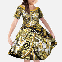 Polynesian Hibiscus Tropical Yellow Floral Family Matching Tank Maxi Dress and Hawaiian Shirt Tribal Pattern LT01 Daughter's Dress Yellow - Polynesian Pride