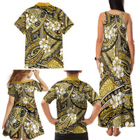 Polynesian Hibiscus Tropical Yellow Floral Family Matching Tank Maxi Dress and Hawaiian Shirt Tribal Pattern LT01 - Polynesian Pride