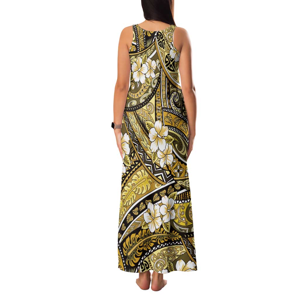 Polynesian Hibiscus Tropical Yellow Floral Family Matching Tank Maxi Dress and Hawaiian Shirt Tribal Pattern LT01 - Polynesian Pride
