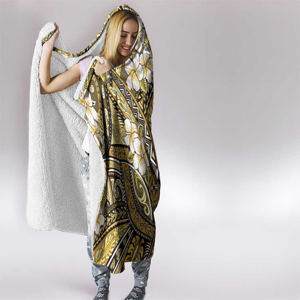 Polynesian Hibiscus Tropical Yellow Floral Hooded Blanket Tribal Pattern - Polynesian Pride