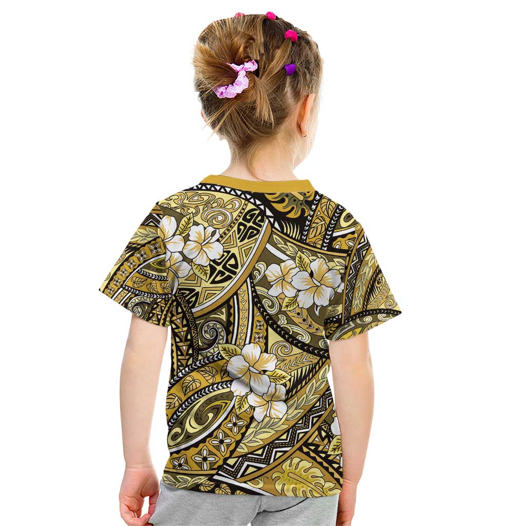 Polynesian Hibiscus Tropical Yellow Floral Kid T Shirt Tribal Pattern LT01 - Polynesian Pride