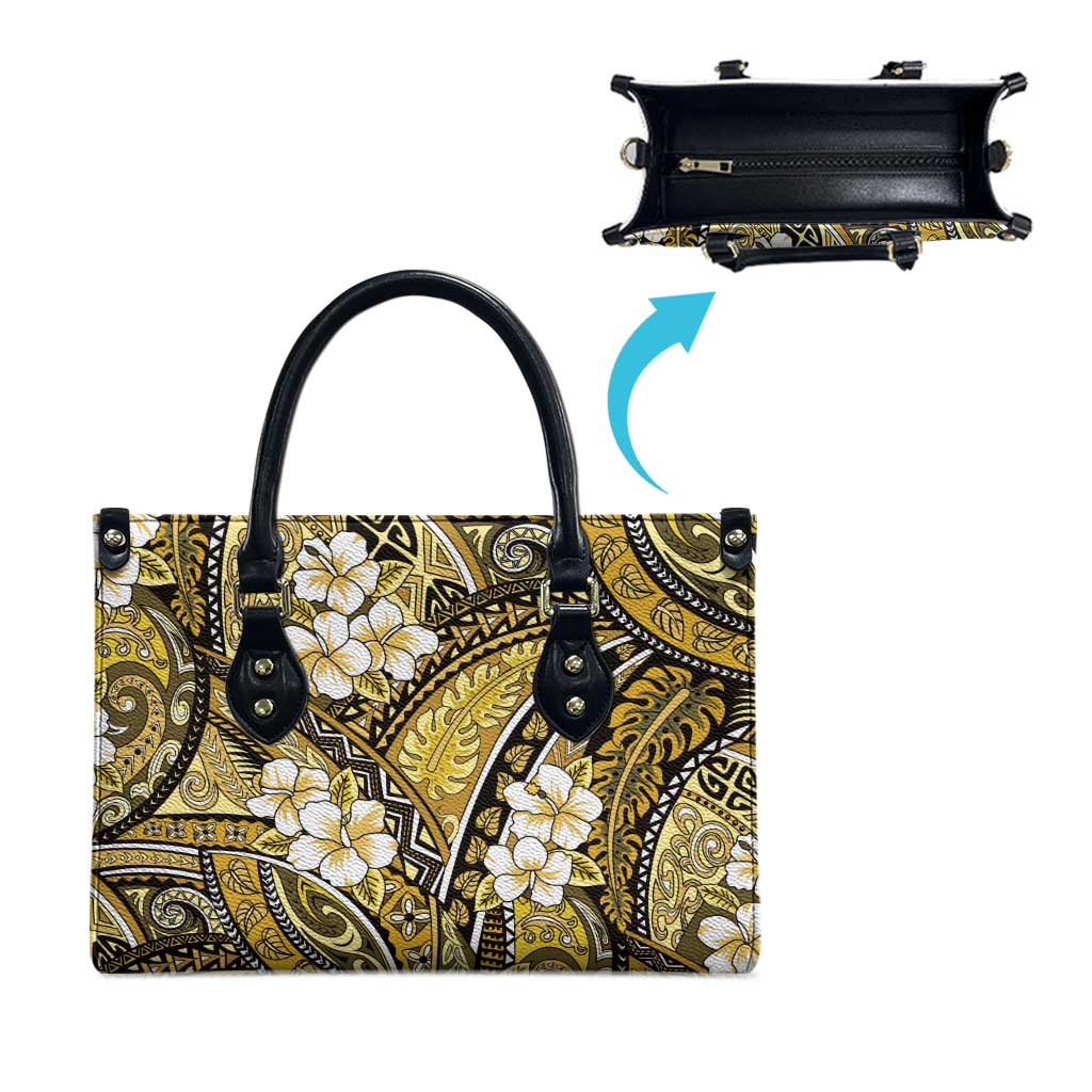 Polynesian Hibiscus Tropical Yellow Floral Leather Bag Tribal Pattern - Polynesian Pride