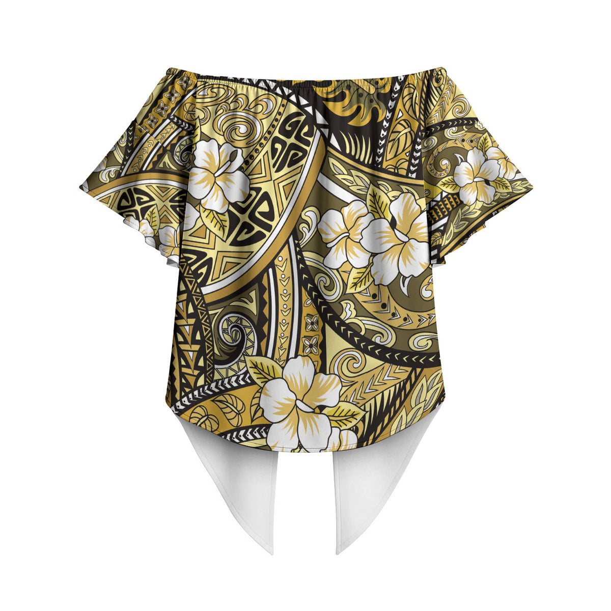 Polynesian Hibiscus Tropical Yellow Floral Off Shoulder Wrap Waist Top Tribal Pattern LT01 - Polynesian Pride