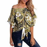 Polynesian Hibiscus Tropical Yellow Floral Off Shoulder Wrap Waist Top Tribal Pattern LT01 - Polynesian Pride
