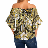 Polynesian Hibiscus Tropical Yellow Floral Off Shoulder Wrap Waist Top Tribal Pattern LT01 - Polynesian Pride