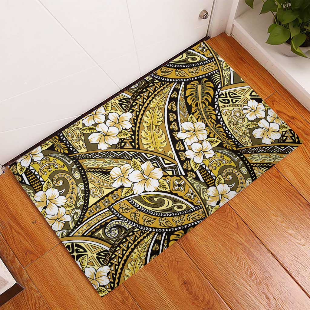 Polynesian Hibiscus Tropical Yellow Floral Rubber Doormat Tribal Pattern LT01 - Polynesian Pride