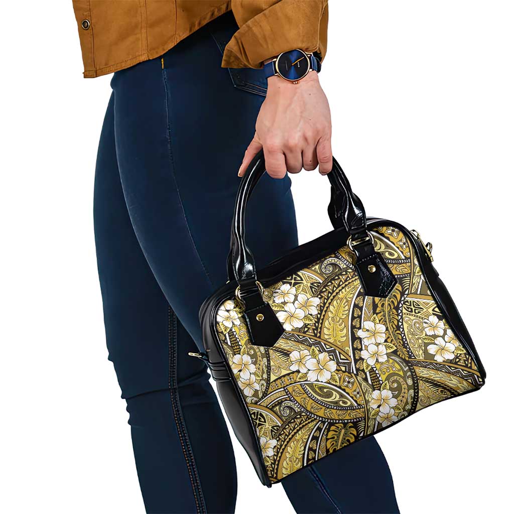 Polynesian Hibiscus Tropical Yellow Floral Shoulder Handbag Tribal Pattern - Polynesian Pride