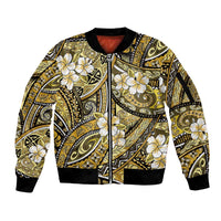 Polynesian Hibiscus Tropical Yellow Floral Sleeve Zip Bomber Jacket Tribal Pattern LT01 Unisex Yellow - Polynesian Pride