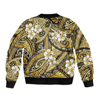 Polynesian Hibiscus Tropical Yellow Floral Sleeve Zip Bomber Jacket Tribal Pattern LT01 - Polynesian Pride