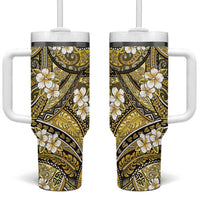 Polynesian Hibiscus Tropical Yellow Floral Tumbler With Handle Tribal Pattern LT01 One Size: 40 oz Yellow - Polynesian Pride