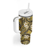 Polynesian Hibiscus Tropical Yellow Floral Tumbler With Handle Tribal Pattern LT01 - Polynesian Pride