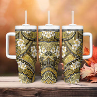 Polynesian Hibiscus Tropical Yellow Floral Tumbler With Handle Tribal Pattern LT01 - Polynesian Pride