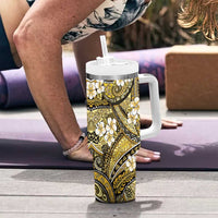 Polynesian Hibiscus Tropical Yellow Floral Tumbler With Handle Tribal Pattern LT01 - Polynesian Pride