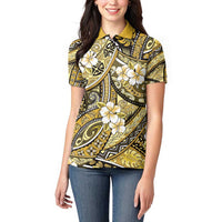 Polynesian Hibiscus Tropical Yellow Floral Women Polo Shirt Tribal Pattern - Polynesian Pride